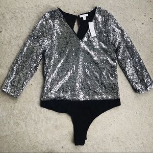 New York and Company silver sequin bodysuit
